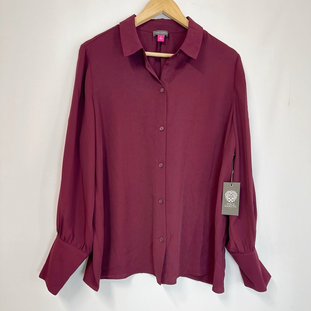 Vince Camuto Women’s Solid Button Down Shirt In Crisp Merlot Size XL - Picture 2 of 5